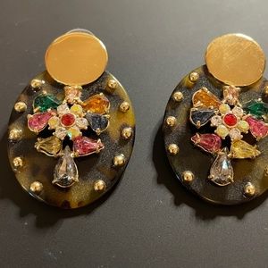 J crew Gold, Lucite and Crystal Shield Earrings RARE